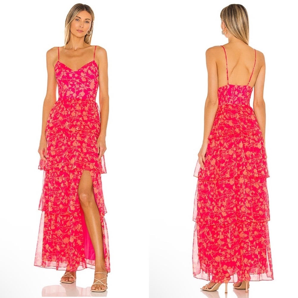 Amanda Uprichard Thaddea Maxi Dress In Brookside Pink & Orange Floral Print